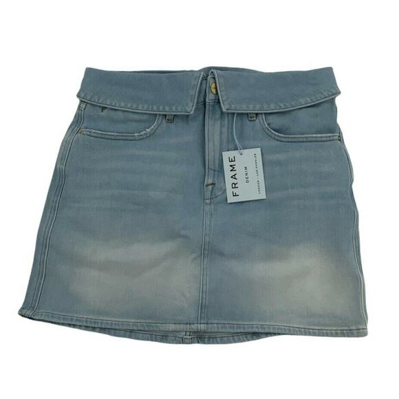 Frame Le High Mini Fold Over Jean Skirt Womens Sz 29 A Line Light Wash Denim NEW - Picture 4 of 9
